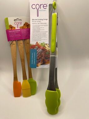 Core Kitchen Silicone Locking Tongs & 3 Piece Mini Utensil Set